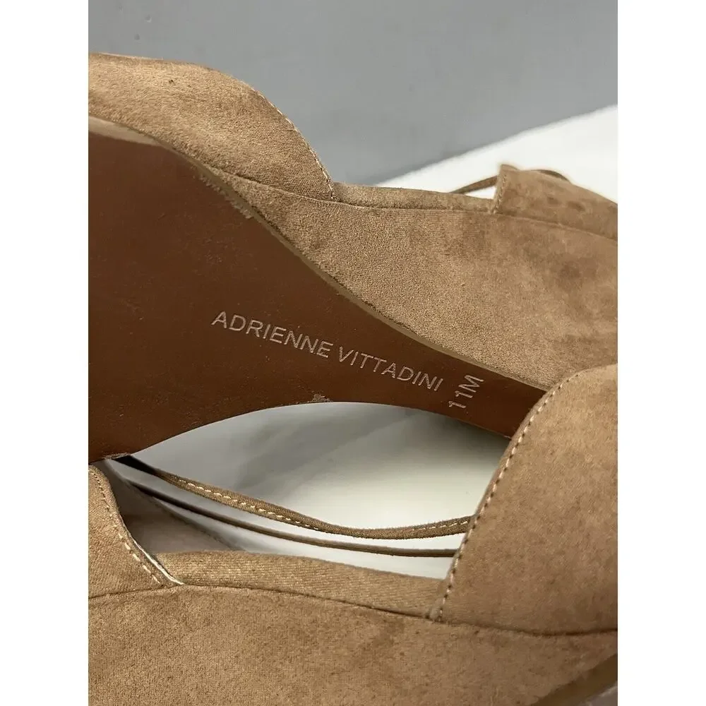 Adrienne Vittadini Ankle-Wrap Wedge Sandal-Marcey Brown Suede Womens size 11